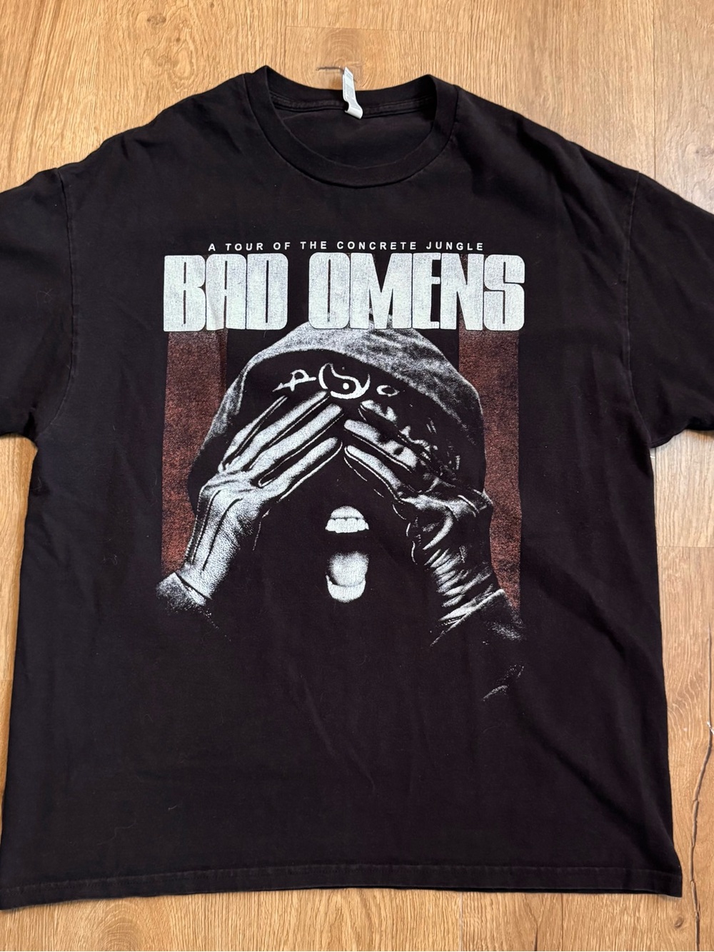 American Apparel Black Tee with White and Brown Graphic - Bad Omens Motif